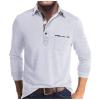 Men Fall Winter Polo Shirts Long Sleeved Flip Collar Tops Pocket Button V Neck T Shirts Golf Casual Sports Tops Mens Casual Shirts White L view 1