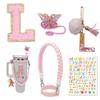 Cup Accessories Set for Stanley 30oz 40oz, Water Bottle Cup Handle Strap Letter Charms Sticker & Butterfly Straw Cover Topper (Pink L) view 1