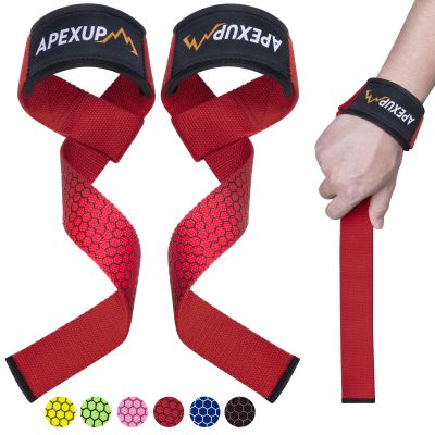 APEXUP Weight Lifting Straps for Weightlifting, Lifting Wrist Straps Gym, Deadlift Strap, Anti Slip Silicone Weightlifting Strap Men Women Powerlifting, Strength Training (Red, 1 Pair)