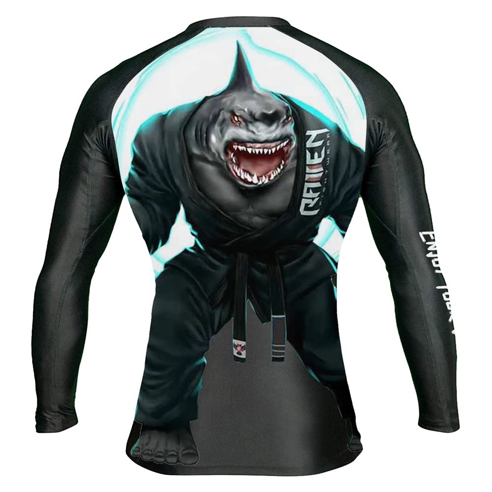 DEHAHA Men's BJJ Shark Moisture Wicking Undershirt Jiu Jitsu No Gi Base Layers, Small