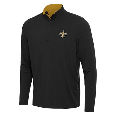 Antigua Men's Black/Gold New Orleans Saints Content Quarter-Zip Pullover Top