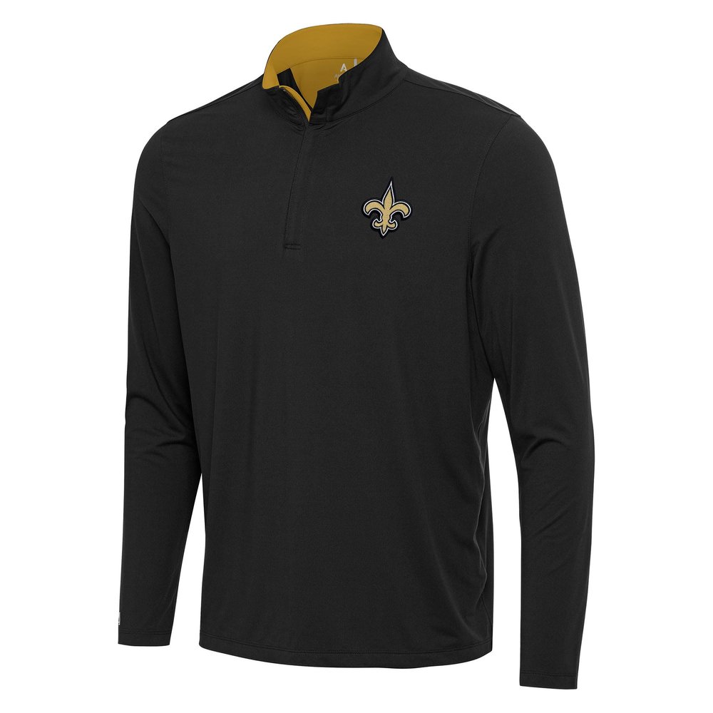 Antigua Men's Black/Gold New Orleans Saints Content Quarter-Zip Pullover Top