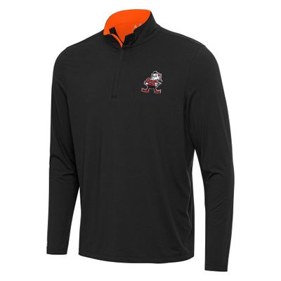 Antigua Men's Black/Orange Cleveland Browns Content Quarter-Zip Pullover Top