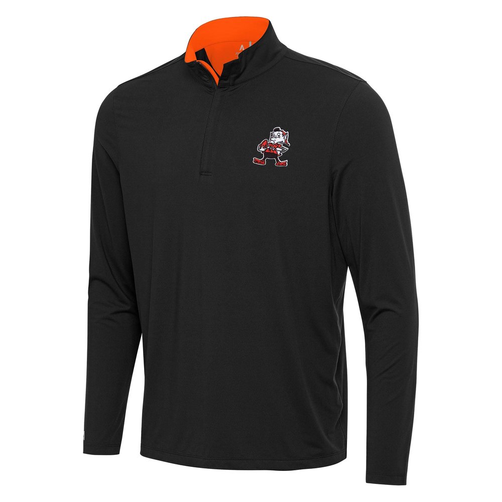 Antigua Men's Black/Orange Cleveland Browns Content Quarter-Zip Pullover Top