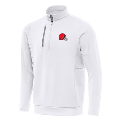 Antigua Men's White Cleveland Browns Generation Quarter-Zip Pullover Top