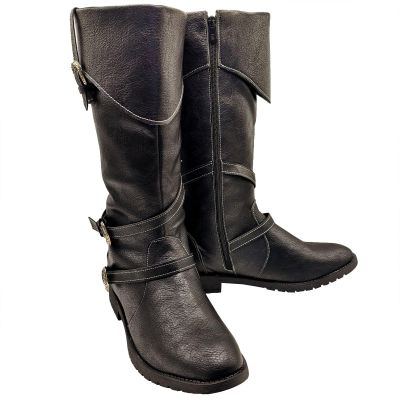 JUNQIAKO Medieval Male Renaissance Pull On Mid Calf Gothic Boots Adult Pirate Boot Halloween Costume Accessory