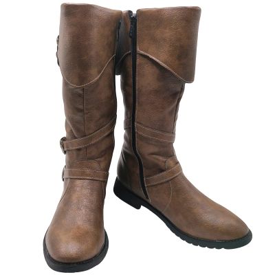 JUNQIAKO Medieval Male Renaissance Pull On Mid Calf Gothic Boots Adult Pirate Boot Halloween Costume Accessory