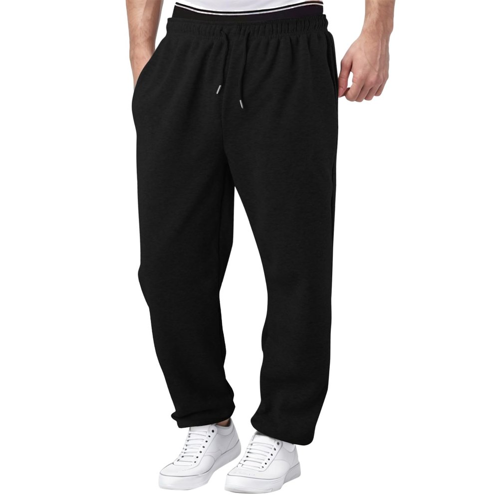 Mens Fleece Sweatpants Heavyweight Baggy Elastic Waist Joggers Pants with Pockets Wide Leg Trousers Sweat Pants