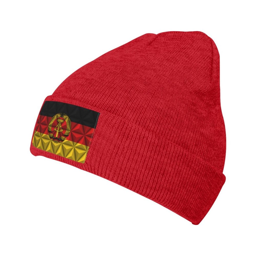 MULIHU East German Flag with Polygon Effect Beanie Hat for Men Women Winter Warm Knit Hats Ski Hat Skull Cap Red