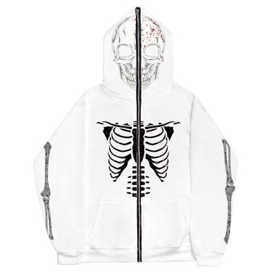 Udeniy Womens Y2K Zip Up Hoodies Halloween Skeleton Graphic Sweatshirts Oversized Pullover Vintage Goth Jacket Streetwear A-white