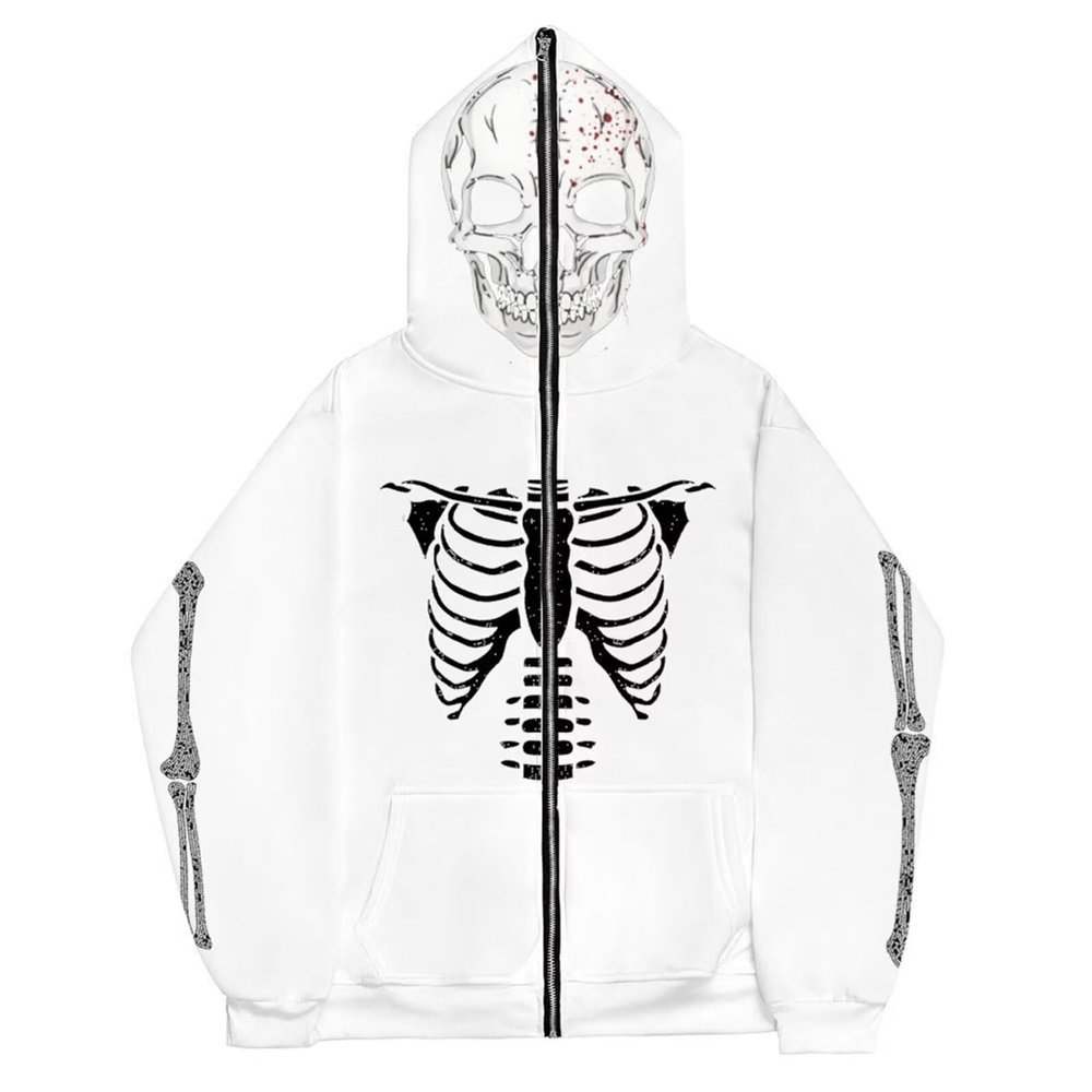 Udeniy Womens Y2K Zip Up Hoodies Halloween Skeleton Graphic Sweatshirts Oversized Pullover Vintage Goth Jacket Streetwear A-white