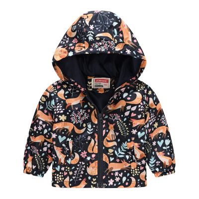 Toddler Boys Girls Casual Jackets Printing Cartoon Hooded Outerwear Zipper Coats Long Sleeve (Orange, 12-18 Months)