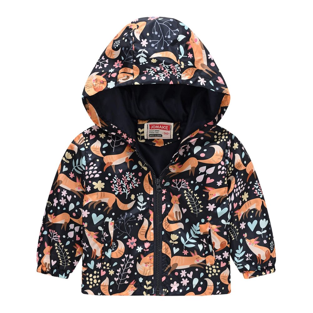 Toddler Boys Girls Casual Jackets Printing Cartoon Hooded Outerwear Zipper Coats Long Sleeve (Orange, 12-18 Months)