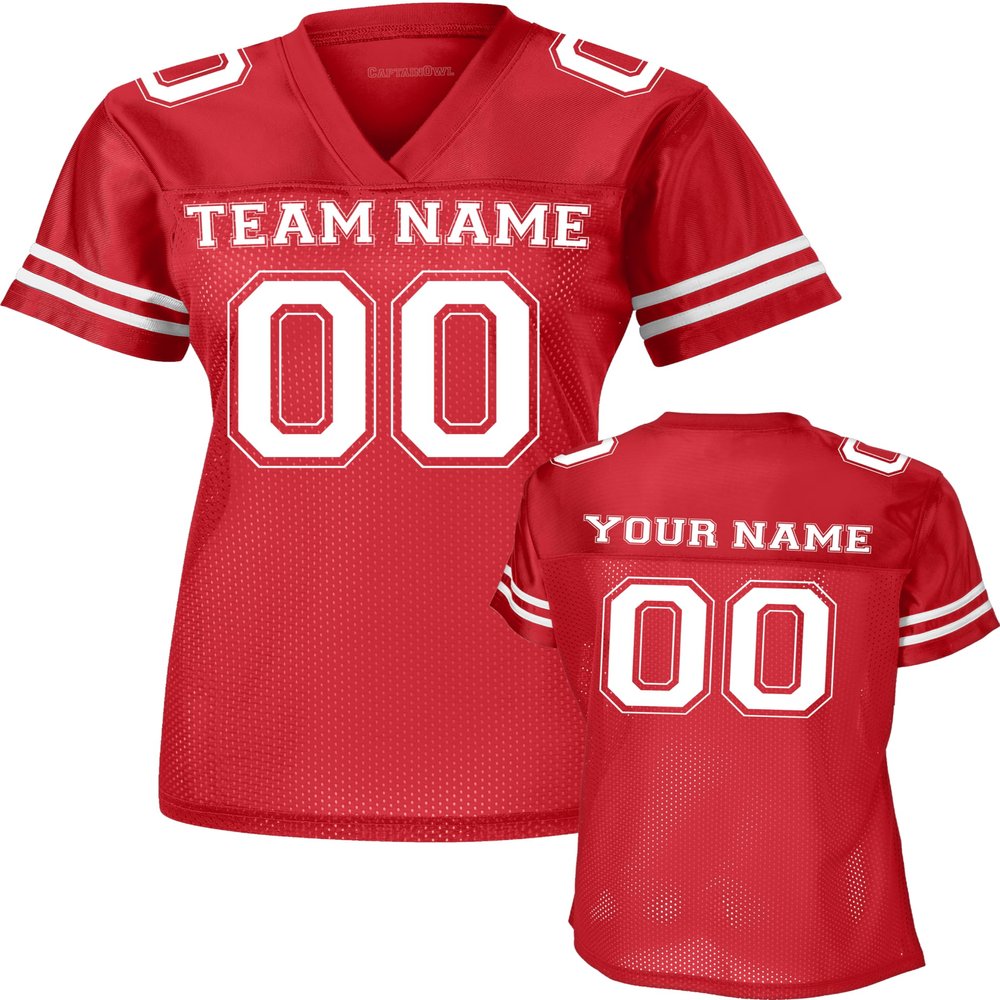 Custom Replica Football Jerseys for Women Personalized Team Name & Number Football Jerseys 2 Sided (True Red-2XL)