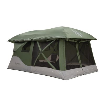 Gazelle Tents, T4 Tandem Hub Tent, Easy 90 Second Set-Up, Waterproof, UV Resistant, Convertible Screen Room, Removable Floor, 4-8 Person, Alpine Green, 78" x 94" x 165", GT450GR