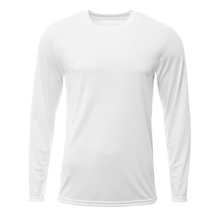 A4 Men's Sublimation Polyester Long Sleeve Tee, White, X-Large, 2 Pack
