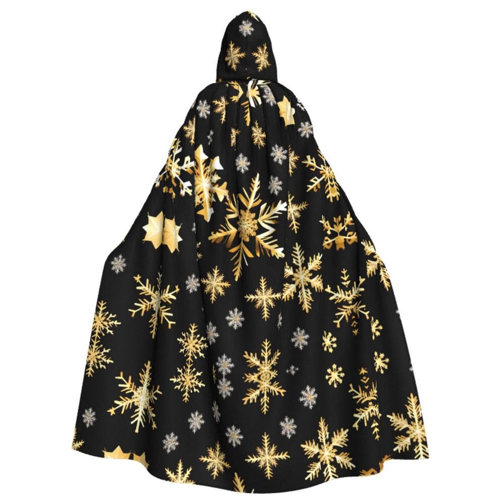DRTGEDS Golden Christmas Snowflakes Unisex Adult Halloween Cloak With Hood Long Witch Costume Cosplay Capes Magician Cloak