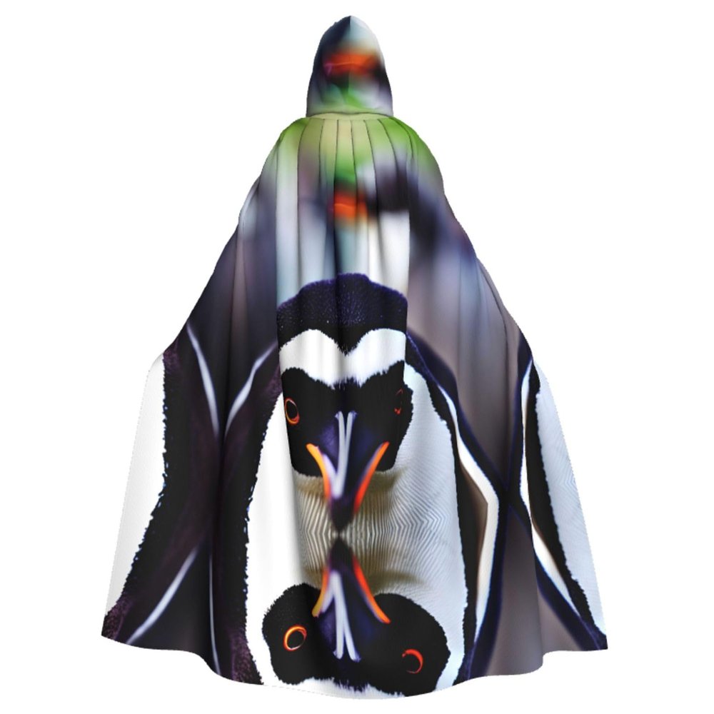 DRTGEDS Cute Penguin Head Unisex Adult Halloween Cloak With Hood Long Witch Costume Cosplay Capes Magician Cloak