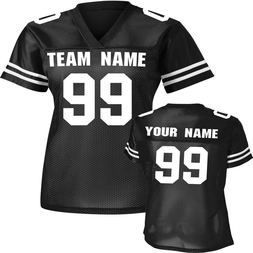 Custom Replica Football Jerseys for Women Personalized Team Name & Number Football Jerseys 2 Sided (Black-4XL)