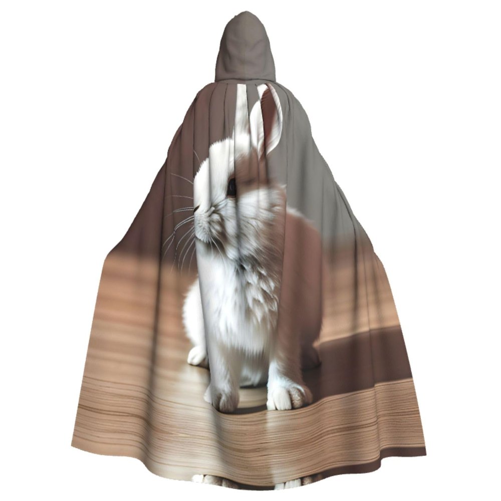 DRTGEDS Cry White Rabbit Unisex Adult Halloween Cloak With Hood Long Witch Costume Cosplay Capes Magician Cloak