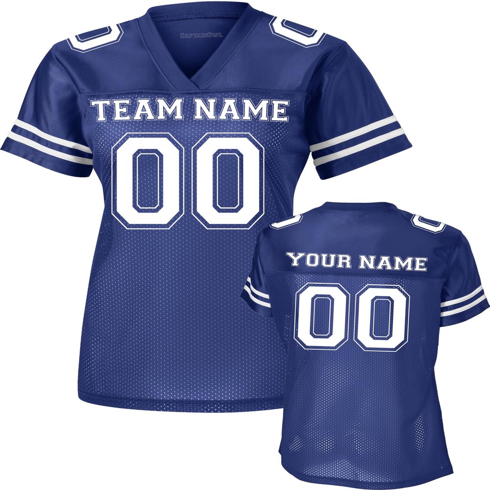 Custom Replica Football Jerseys for Women Personalized Team Name & Number Football Jerseys 2 Sided (True Royal-2XL)