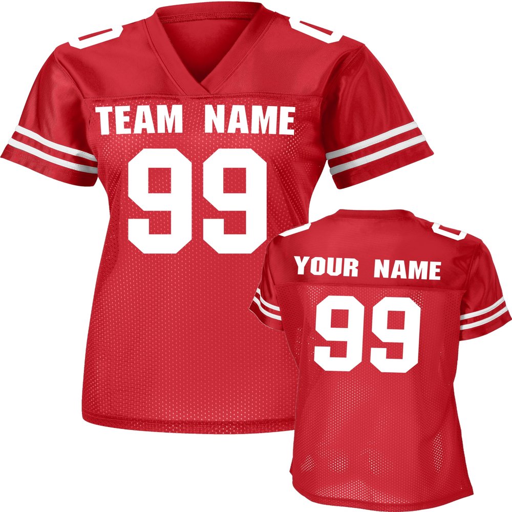 Custom Replica Football Jerseys for Women Personalized Team Name & Number Football Jerseys 2 Sided (True Red-4XL)