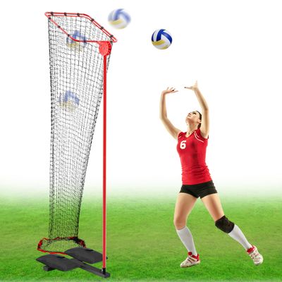 Volleyball Setter Training Equipment Net with Portable Cart with Wheels, Volleyball Practice Equipment 5 Height Options and Adjust The Target Hoop Angle by 10 Angles