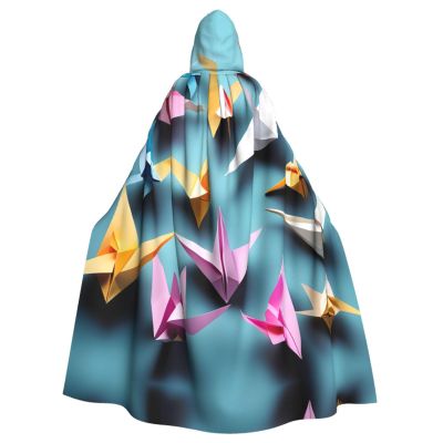 DRTGEDS Origami Paper Cranes Unisex Adult Halloween Cloak With Hood Long Witch Costume Cosplay Capes Magician Cloak