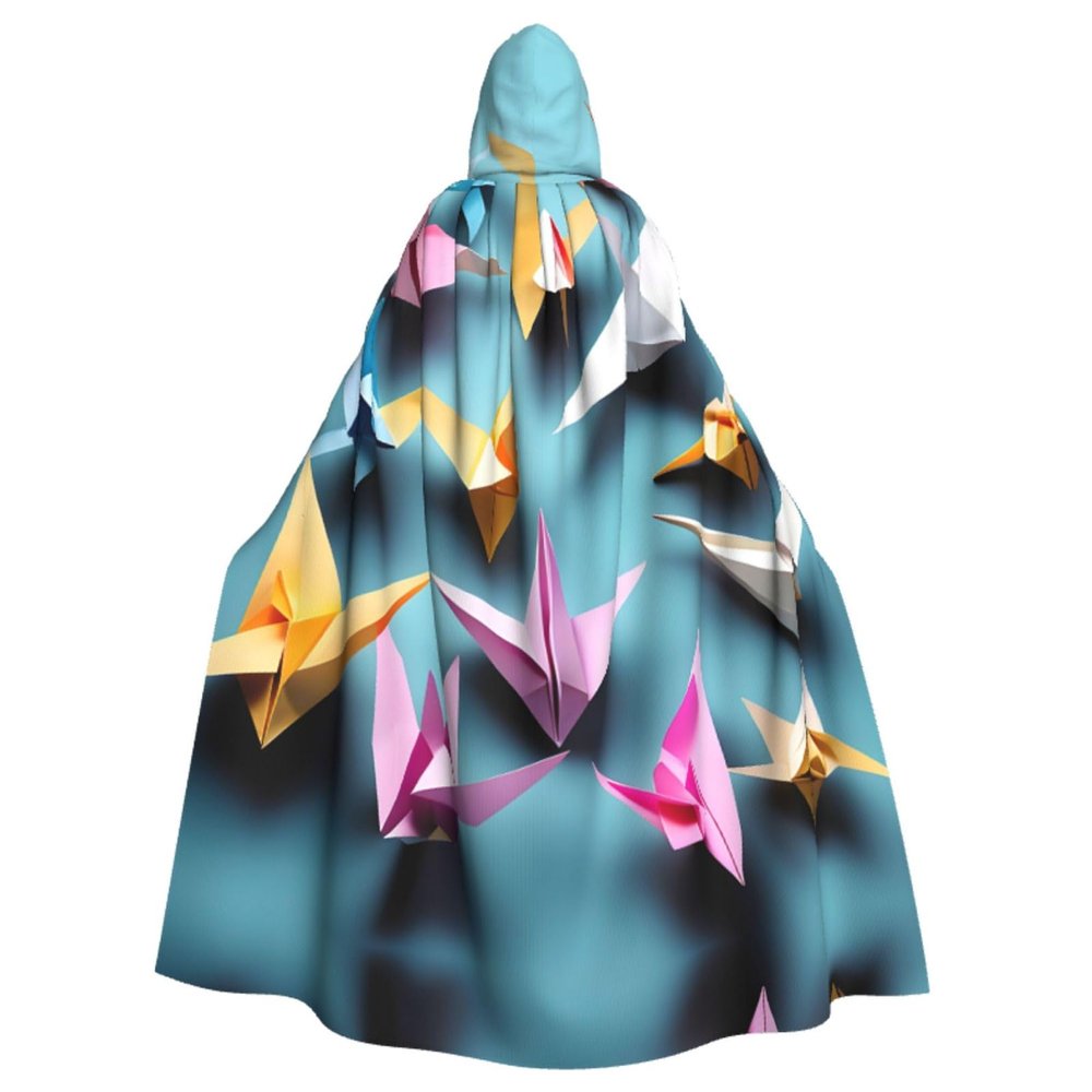 DRTGEDS Origami Paper Cranes Unisex Adult Halloween Cloak With Hood Long Witch Costume Cosplay Capes Magician Cloak