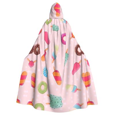 DRTGEDS Many Colored Ice Cream Unisex Adult Halloween Cloak With Hood Long Witch Costume Cosplay Capes Magician Cloak