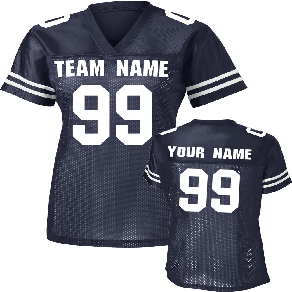 Custom Replica Football Jerseys for Women Personalized Team Name & Number Football Jerseys 2 Sided (True Navy-4XL)
