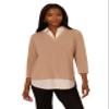 Adrianna Papell Diffusion Women's Print 3/4 Sleeve Open Vneck Knit Twofer, Cocoa W/Cocoa Light Stripe, L view 1
