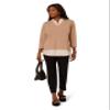 Adrianna Papell Diffusion Women's Print 3/4 Sleeve Open Vneck Knit Twofer, Cocoa W/Cocoa Light Stripe, L view 4