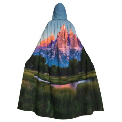 DRTGEDS Grand Teton National Park Unisex Adult Halloween Cloak With Hood Long Witch Costume Cosplay Capes Magician Cloak