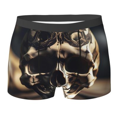 DRTGEDS Skull Rock Roll Skeleton Bone Men's Underwear, Casual Stretch Boxer Briefs with Supportive Contour Pouch Black