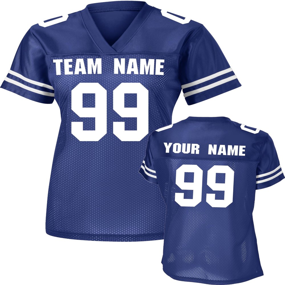 Custom Replica Football Jerseys for Women Personalized Team Name & Number Football Jerseys 2 Sided (True Royal-2XL)