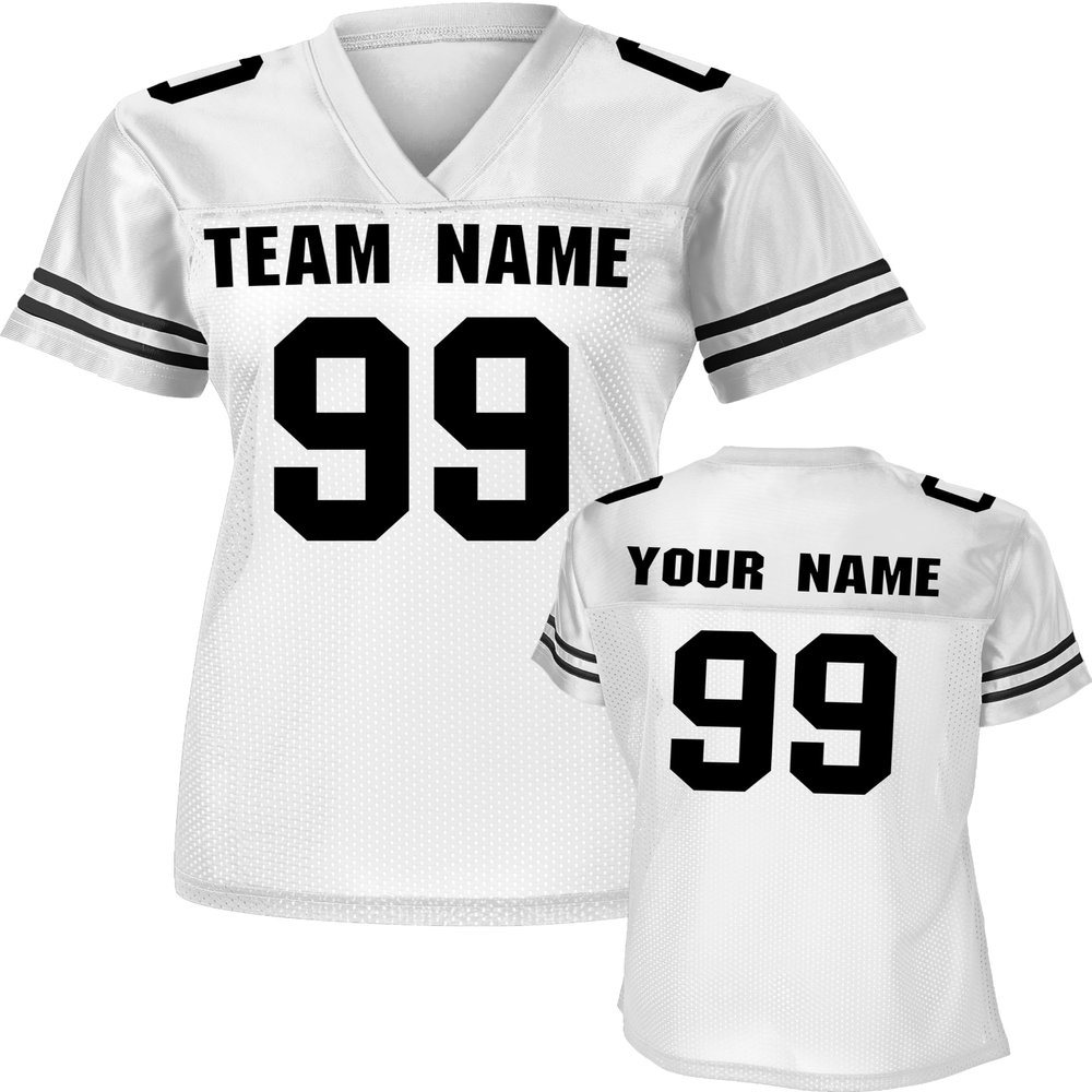 Custom Replica Football Jerseys for Women Personalized Team Name & Number Football Jerseys 2 Sided (White-3XL)