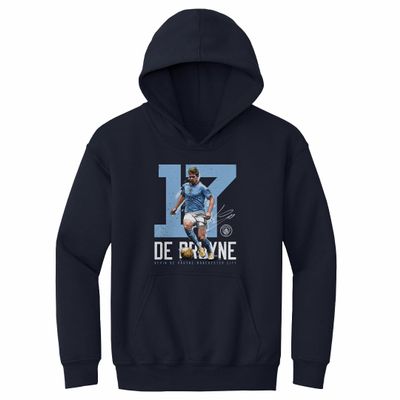 500 LEVEL Kevin De Bruyne Manchester City Youth Hoodie Sweatshirt - Kevin De Bruyne Manchester City Bold Number WHT (Navy, Medium)