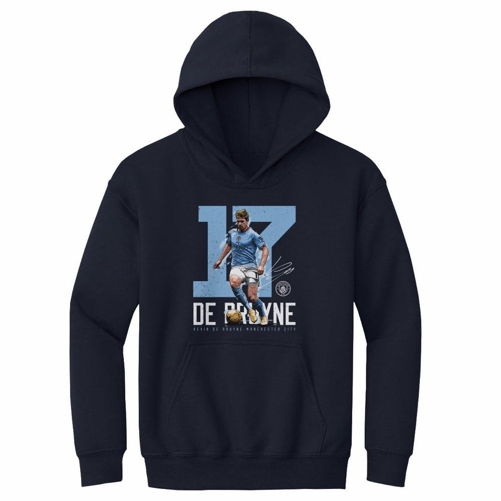 500 LEVEL Kevin De Bruyne Manchester City Youth Hoodie Sweatshirt - Kevin De Bruyne Manchester City Bold Number WHT (Navy, Medium)