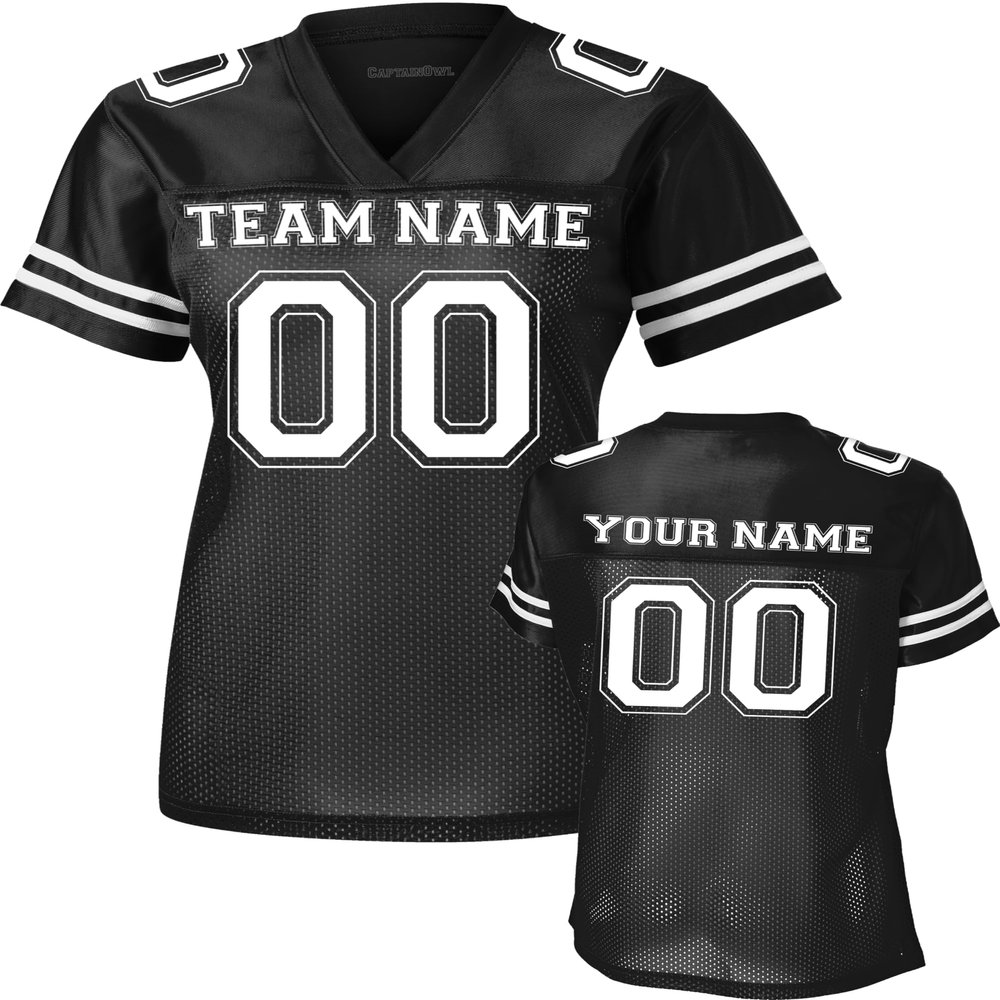 Custom Replica Football Jerseys for Women Personalized Team Name & Number Football Jerseys 2 Sided (Black-M)