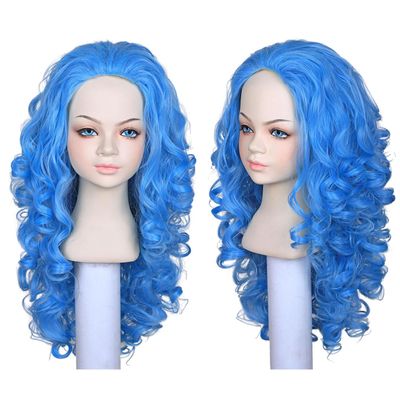 FantaLook Long Curly Fluffy Blue Cosplay Wig for Halloween (Small Size)