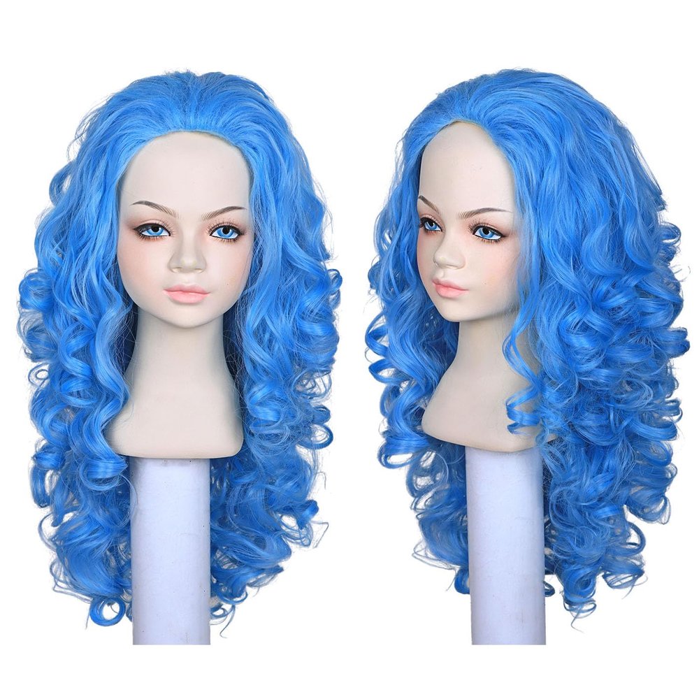 FantaLook Long Curly Fluffy Blue Cosplay Wig for Halloween (Small Size)