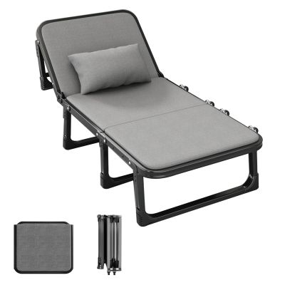Camping Cot for Adults with Cushion, Portable Comfortable Folding Bed with Adjustable 6-Positions, Single Person Foldable Bed, Capable of Bearing Up to 200kg, Fold Up Bed for Beach, Travel & Office(Gr