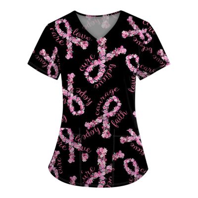 Pumpkin Scrub Top Flowy Short Sleeve Xmas Tops for Women Fancy Vacation with Pockets Slim Ladies Cool V-Neck Multi L