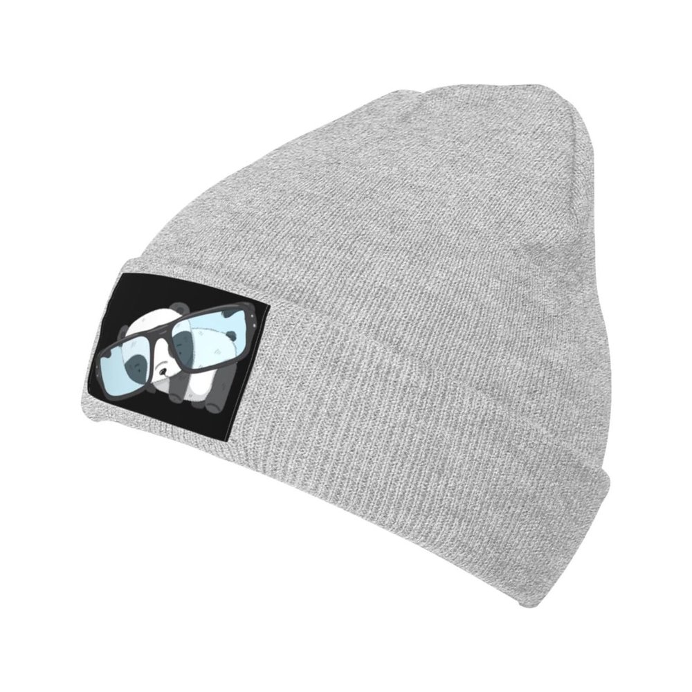 MULIHU Cute Panda and Oversized Glasses Beanie Hat for Men Women Winter Warm Knit Hats Ski Hat Skull Cap Gray