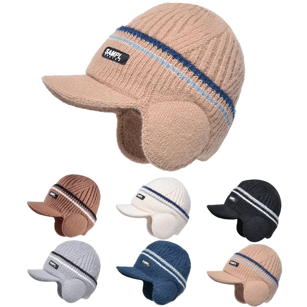 YOLAI Winter Visor for Men Warm Earflaps Beanie Hat Knitted Fleec Cap Earflaps for Men Outdoor Winter (Grey, One Size)