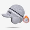 YOLAI Winter Visor for Men Warm Earflaps Beanie Hat Knitted Fleec Cap Earflaps for Men Outdoor Winter (Grey, One Size) view 2