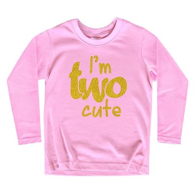 2nd Birthday Outfits for Toddler Girls im Two Cute Shirt Girl 2 Years Old Second Birthday (Gold Glitter on Pink - Long Sleeve, 2 Years)