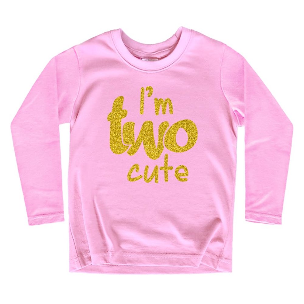 2nd Birthday Outfits for Toddler Girls im Two Cute Shirt Girl 2 Years Old Second Birthday (Gold Glitter on Pink - Long Sleeve, 2 Years)