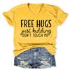 Womens Funny V Neck Shirts Just Kidding Don't Touch Me T-Shirt Letter Printed Short Sleeve Graphic Tees Tops Yellow view 1